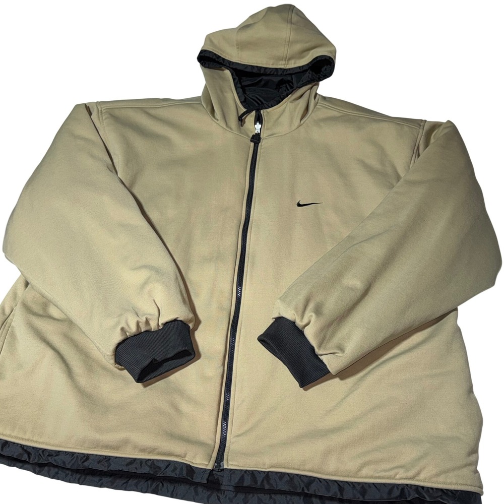 Vintage 90s Nike Reversible Jacket Mens 2XL Fleece Windbreaker Swoosh Beige
